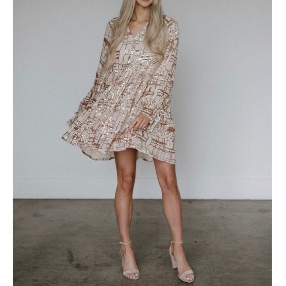 En Saison Cream and Gold Sequin Mini Dress